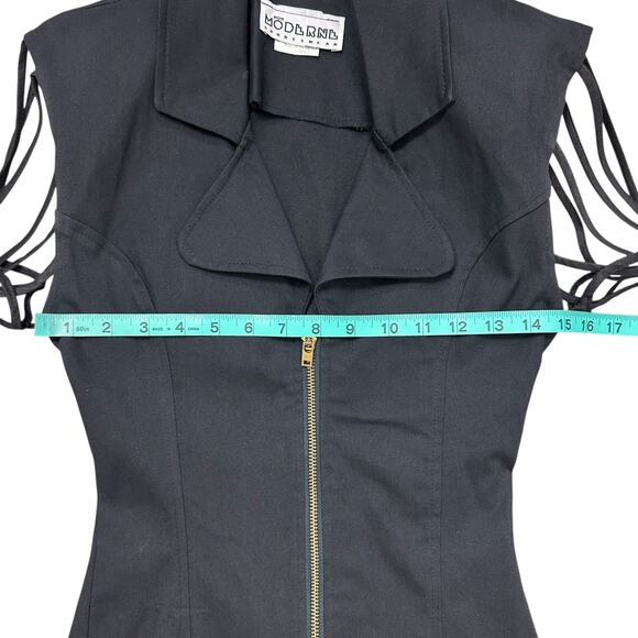 Vintage 80's Moderne Sportswear Black Zip Up Cage Sleeve Blazer Top Sz Small - Picture 10 of 15